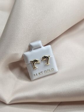14K Gold Dolphin Stud Earrings - Cute Minimalist
